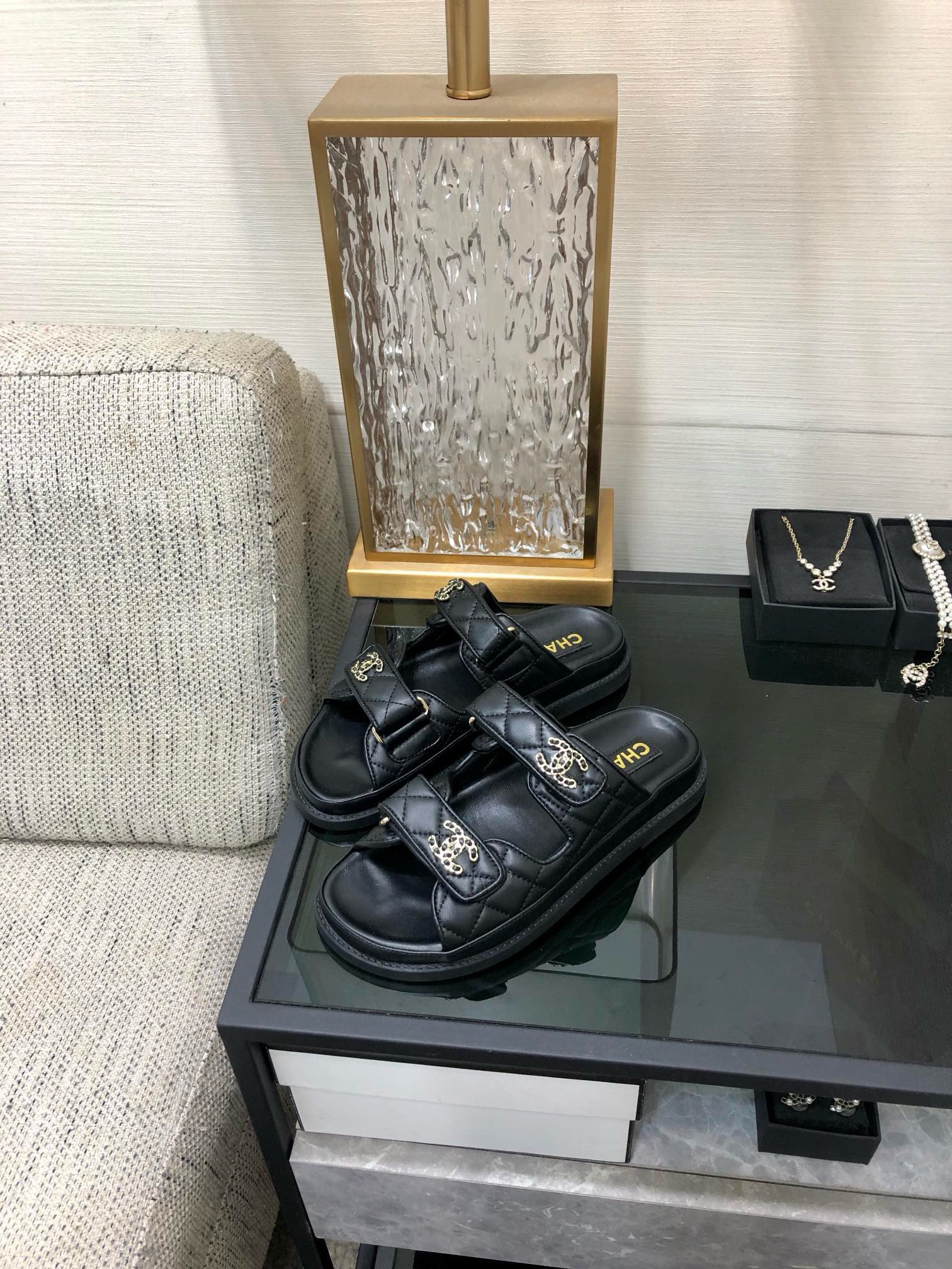 Bagsaaa Ch**el Dad Sandals In Black