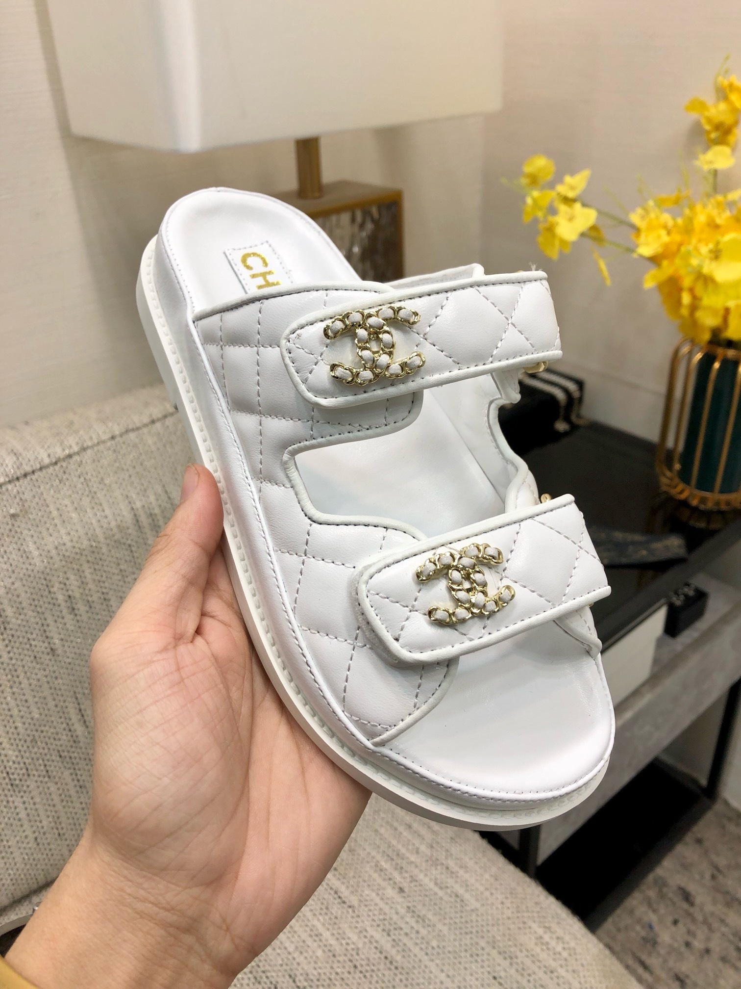 Bagsaaa Ch**el Dad Sandals In White
