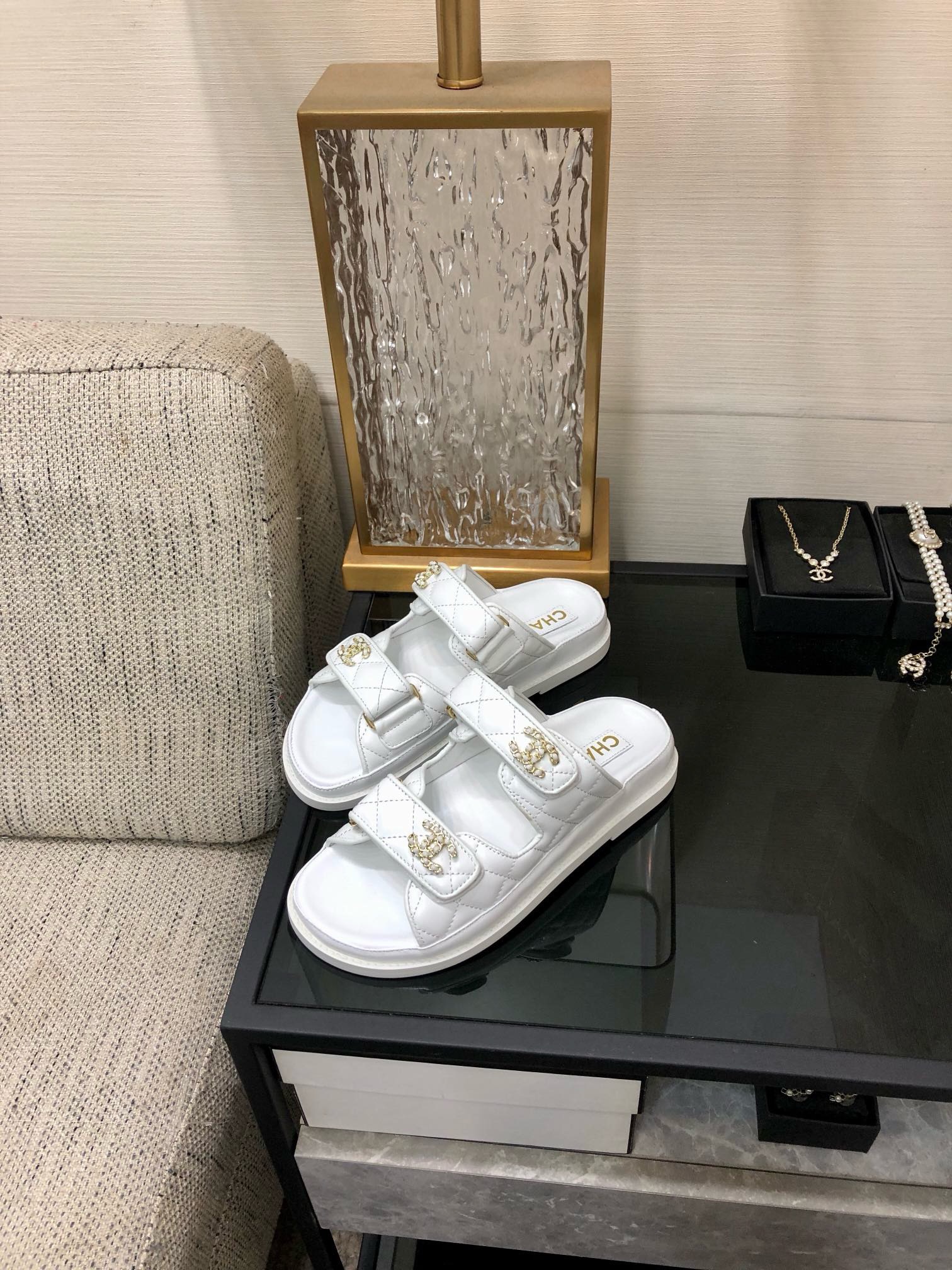 Bagsaaa Ch**el Dad Sandals In White