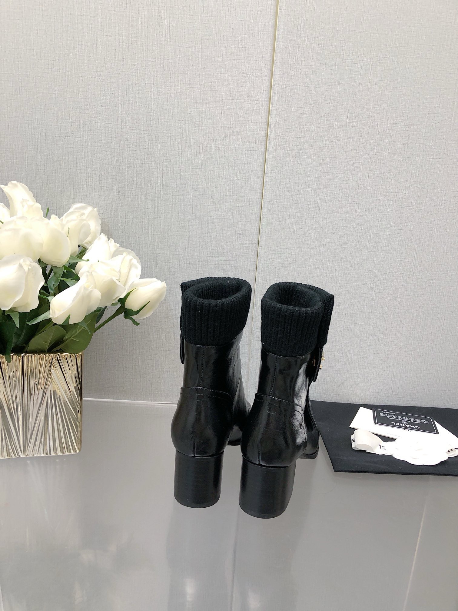 Bagsaaa Ch**el CC Logo Black Ankle Short Boots