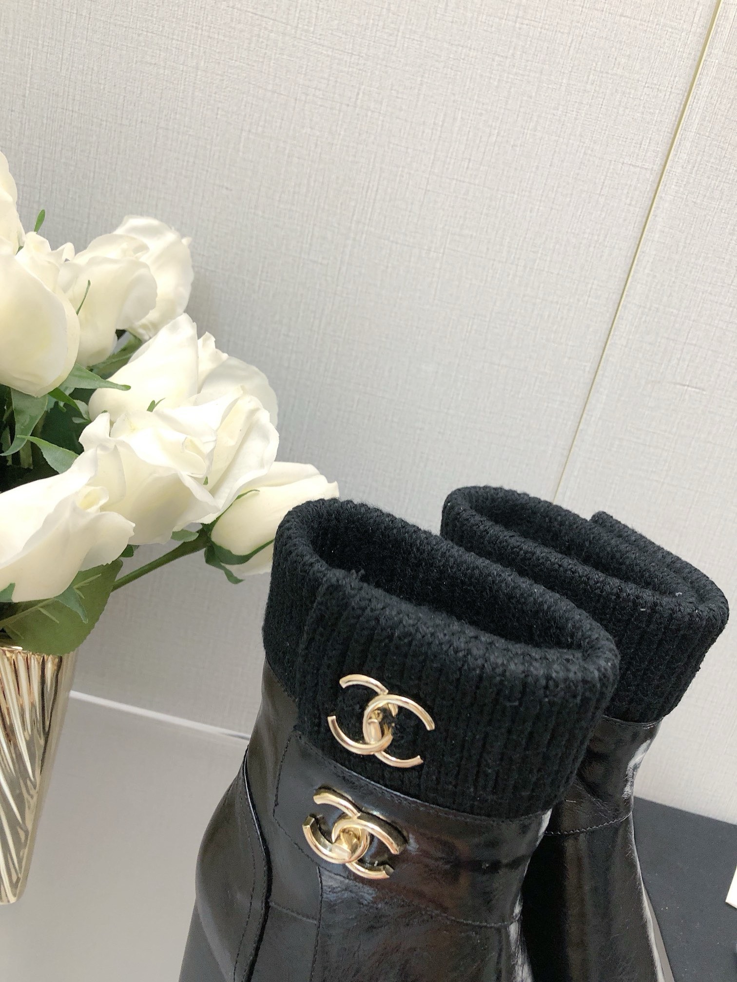 Bagsaaa Ch**el CC Logo Black Ankle Short Boots