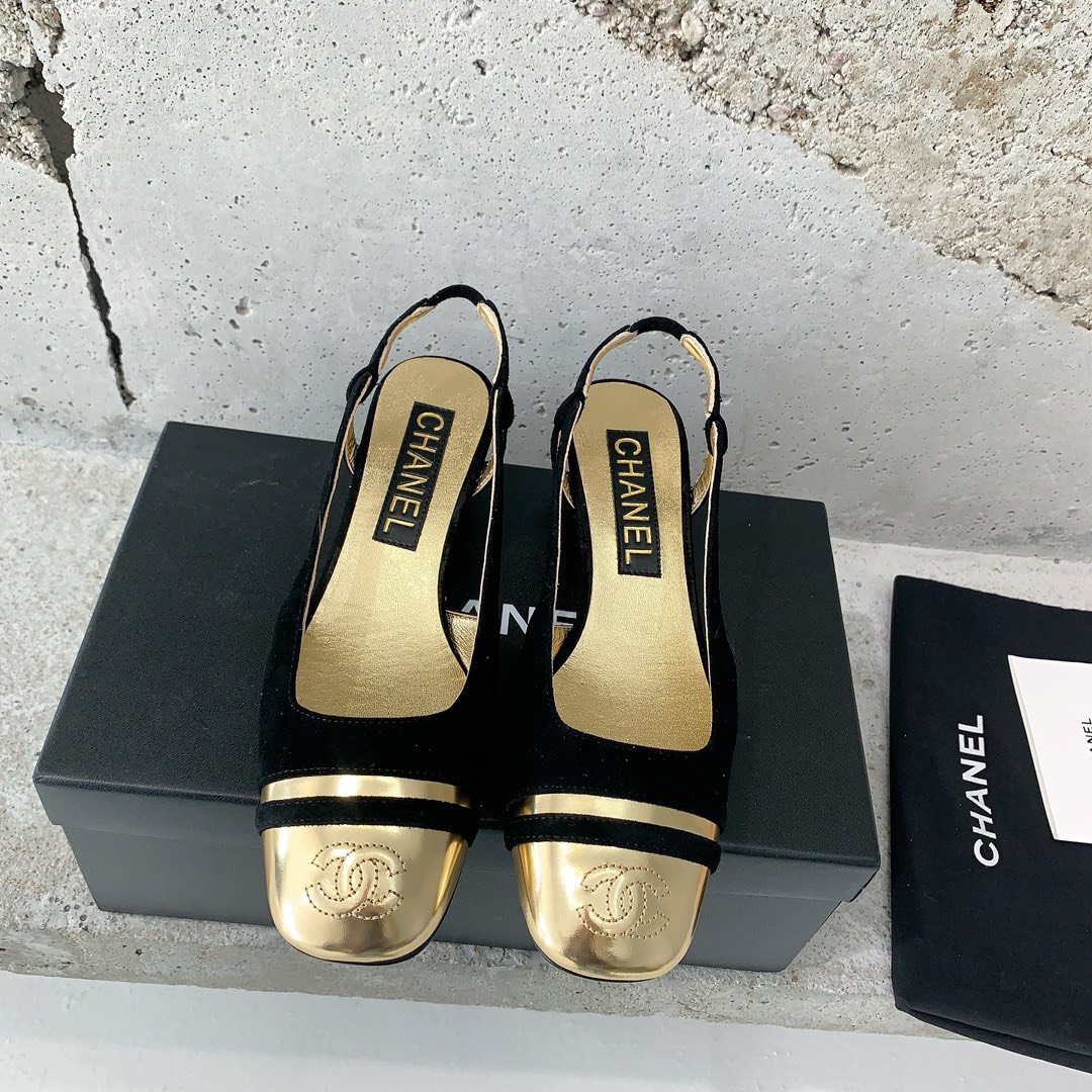 Bagsaaa Ch**el Pumps/Peeptoes Suede in Gold 02