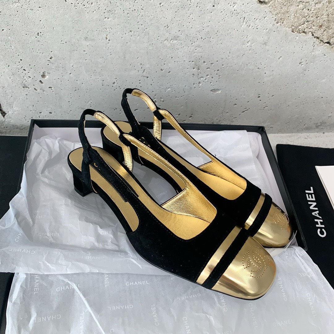 Bagsaaa Ch**el Pumps/Peeptoes Suede in Gold 02