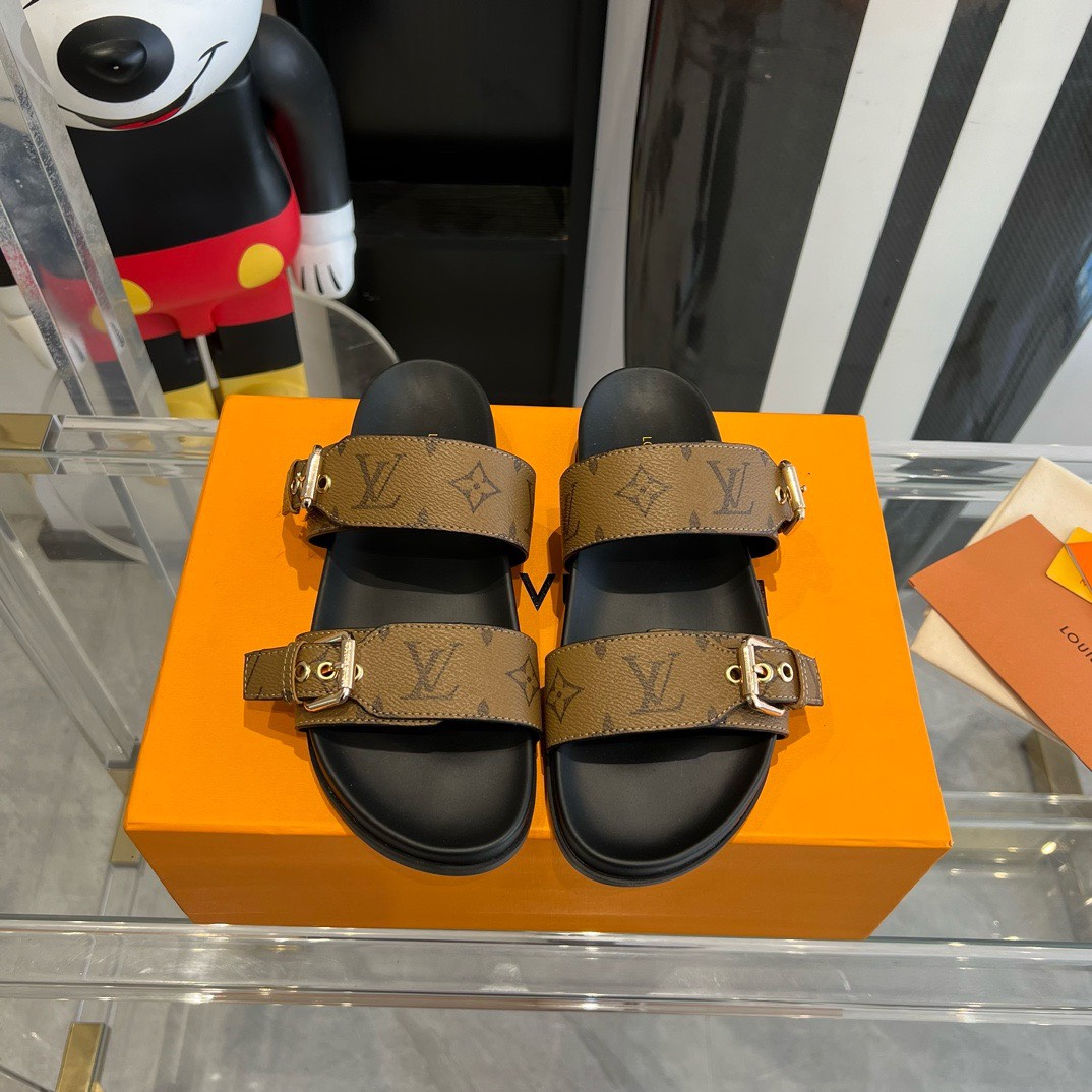 Bagsaaa L0vis Vvtt0n Rubber Sole Slides Light Brown