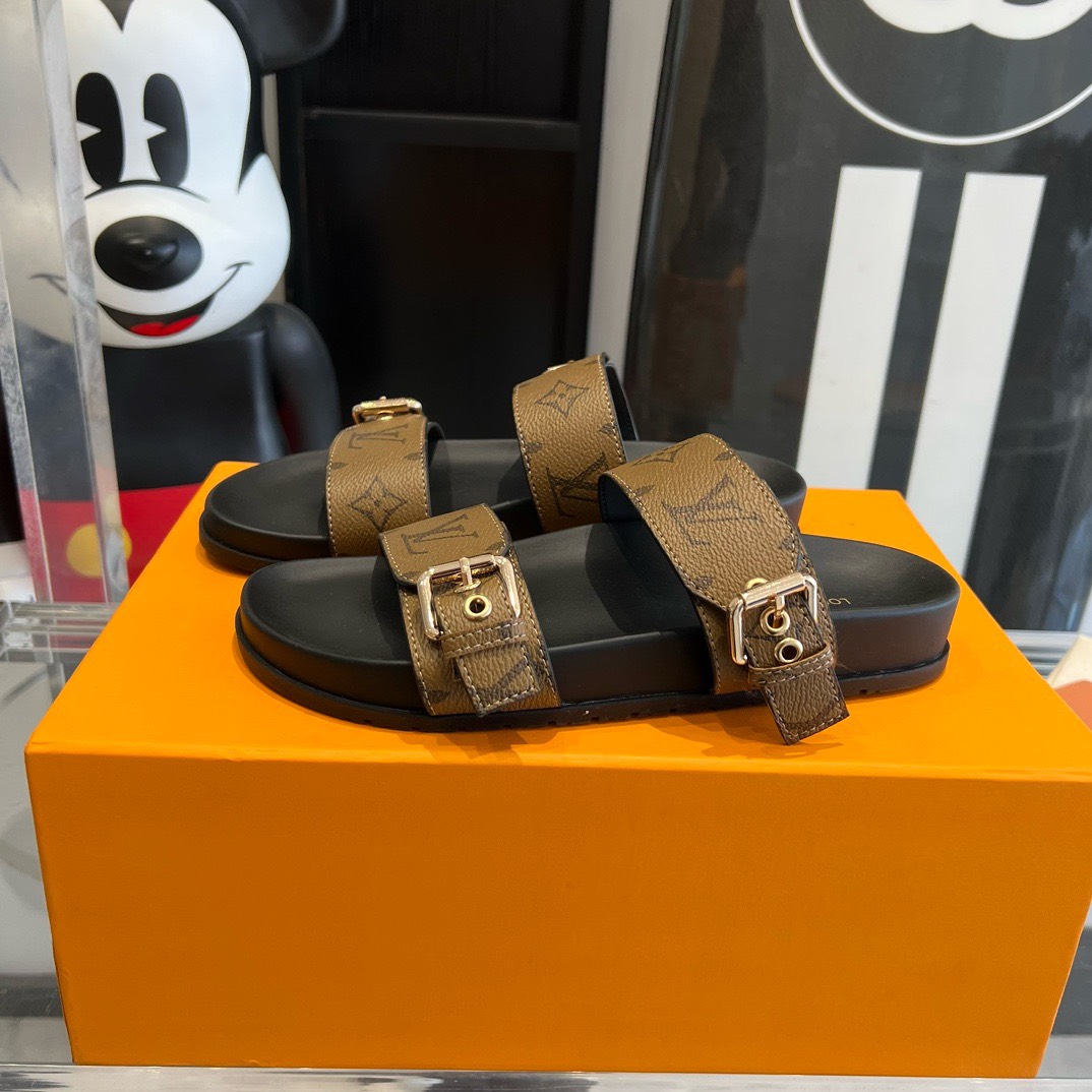 Bagsaaa L0vis Vvtt0n Rubber Sole Slides Light Brown