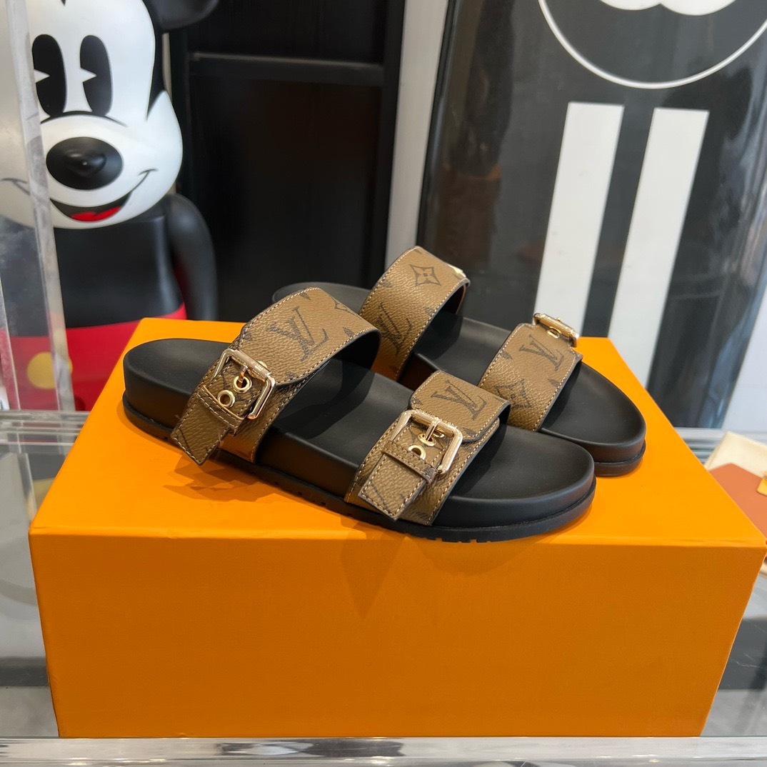 Bagsaaa L0vis Vvtt0n Rubber Sole Slides Light Brown