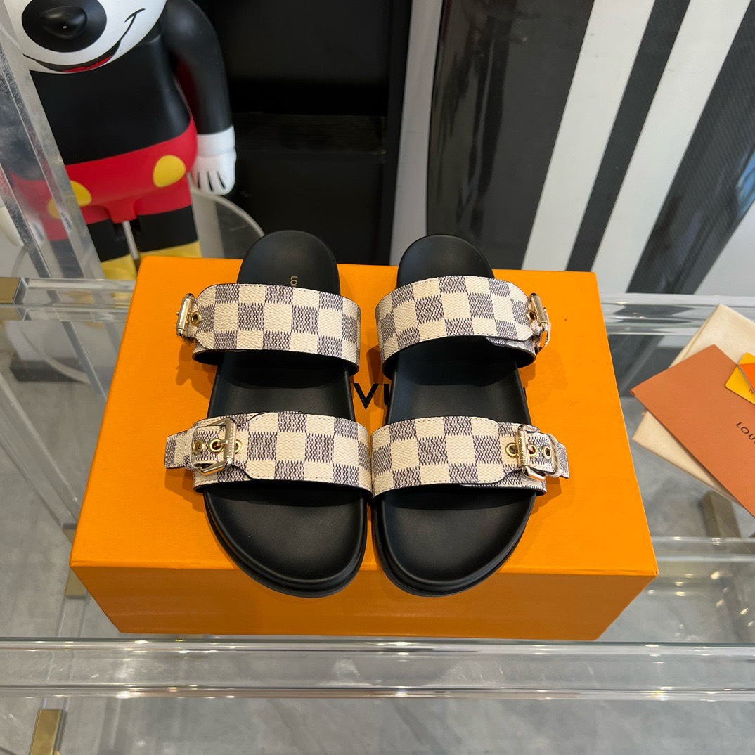 Bagsaaa L0vis Vvtt0n Rubber Sole Slides Damier Azur 