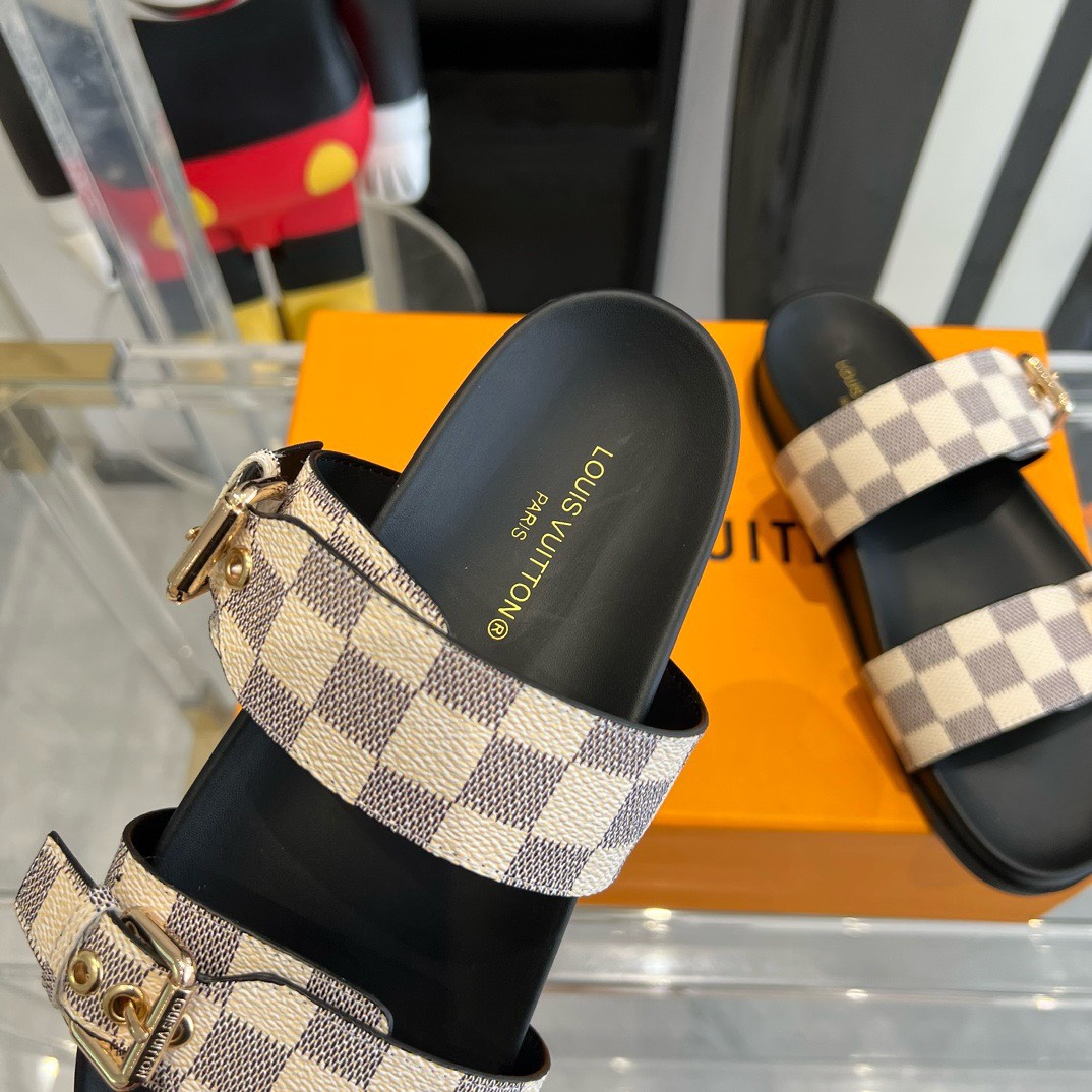 Bagsaaa L0vis Vvtt0n Rubber Sole Slides Damier Azur
