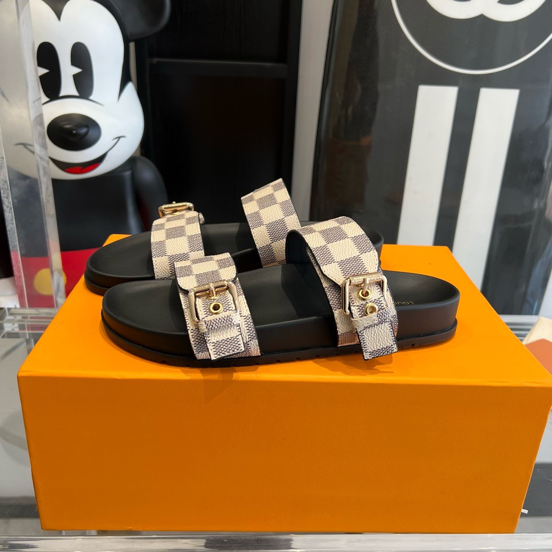 Bagsaaa L0vis Vvtt0n Rubber Sole Slides Damier Azur