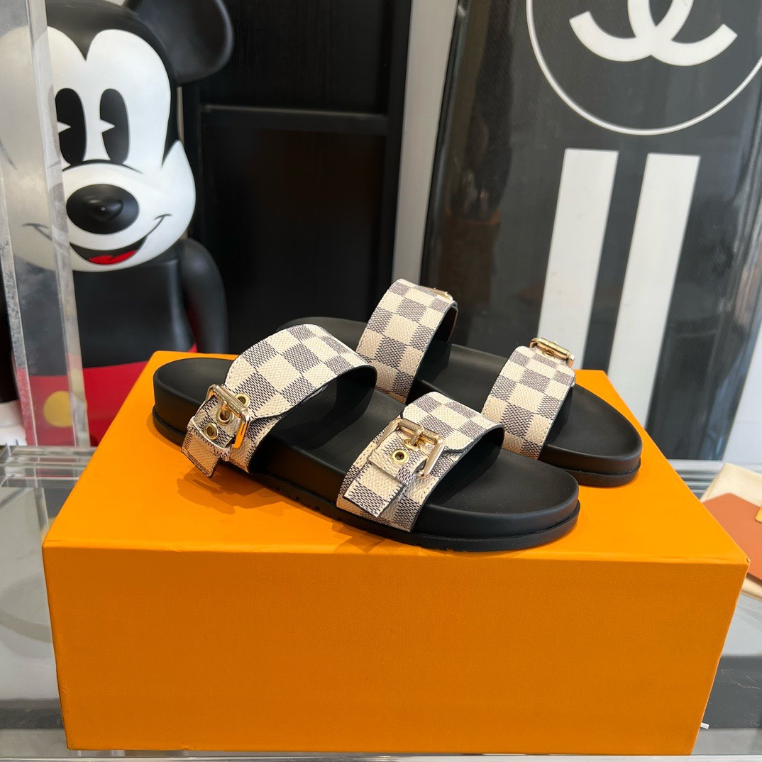 Bagsaaa L0vis Vvtt0n Rubber Sole Slides Damier Azur