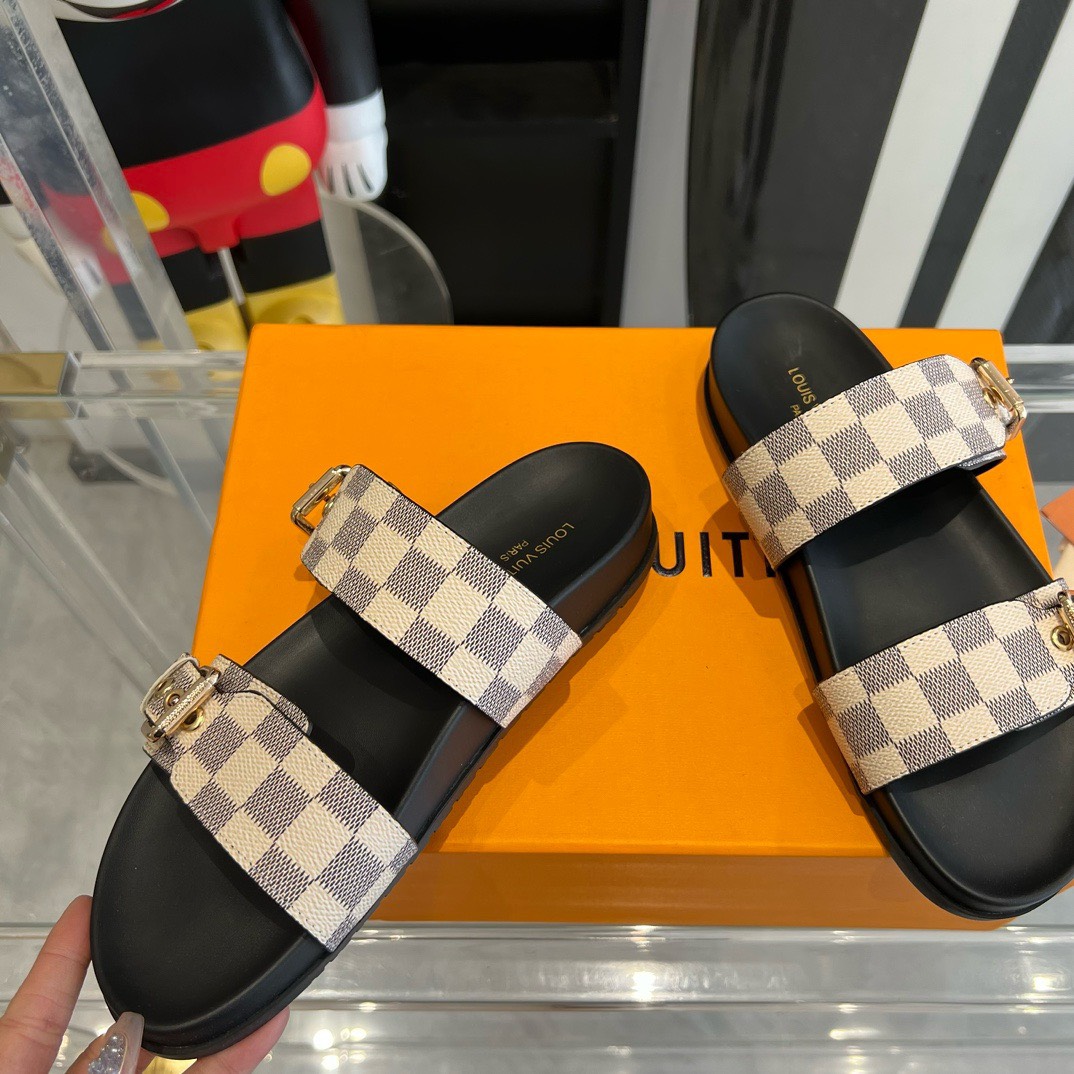 Bagsaaa L0vis Vvtt0n Rubber Sole Slides Damier Azur