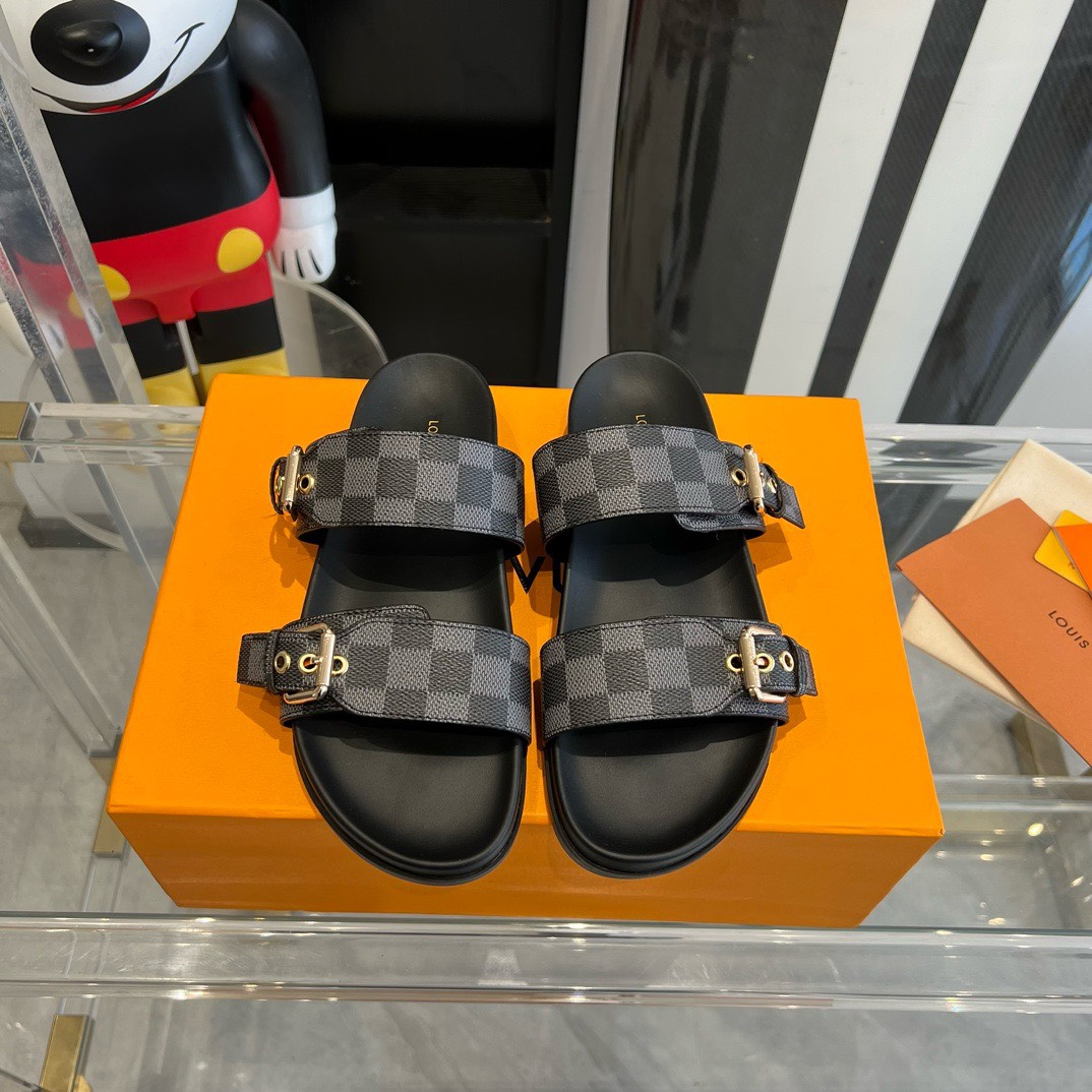 Bagsaaa L0vis Vvtt0n Rubber Sole Slides Damier Ebene