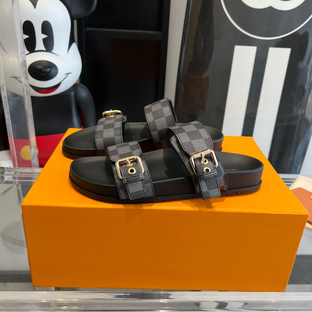 Bagsaaa L0vis Vvtt0n Rubber Sole Slides Damier Ebene