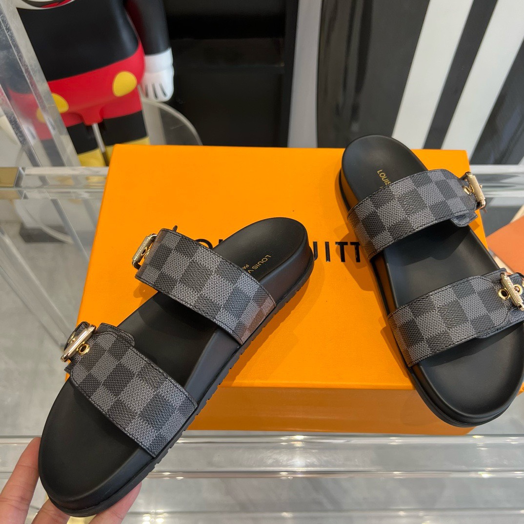 Bagsaaa L0vis Vvtt0n Rubber Sole Slides Damier Ebene