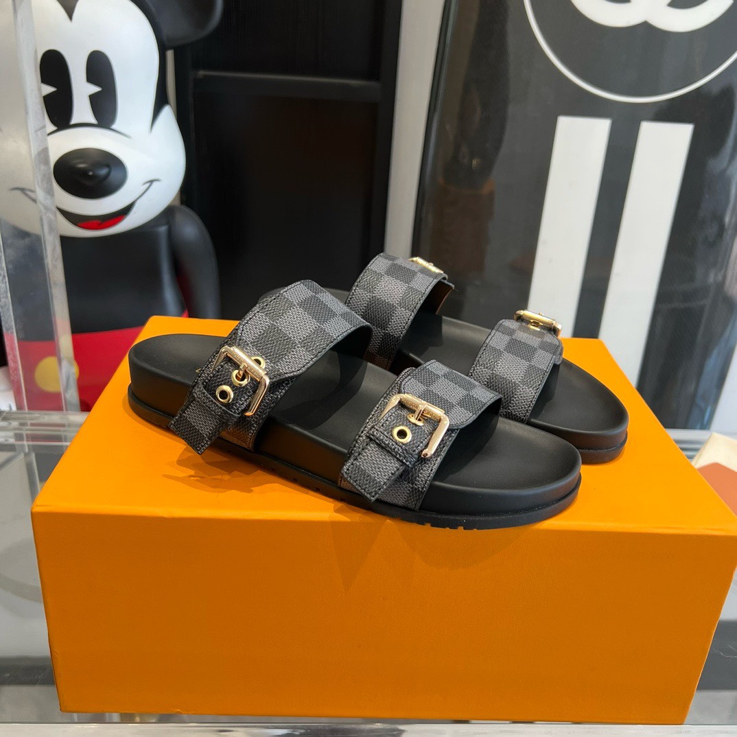Bagsaaa L0vis Vvtt0n Rubber Sole Slides Damier Ebene