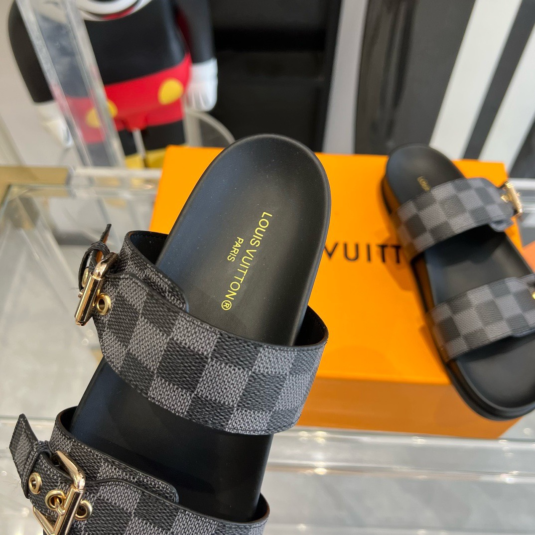 Bagsaaa L0vis Vvtt0n Rubber Sole Slides Damier Ebene
