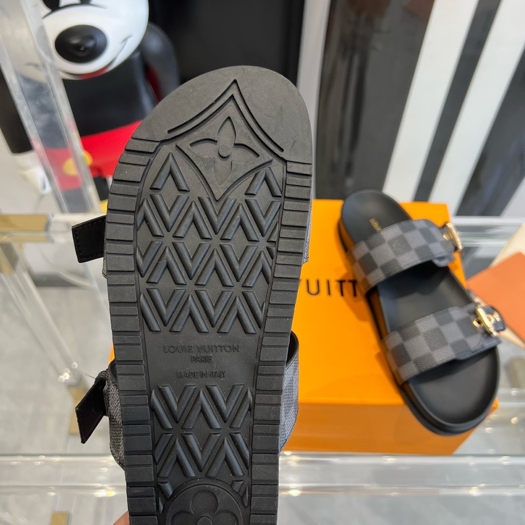 Bagsaaa L0vis Vvtt0n Rubber Sole Slides Damier Ebene