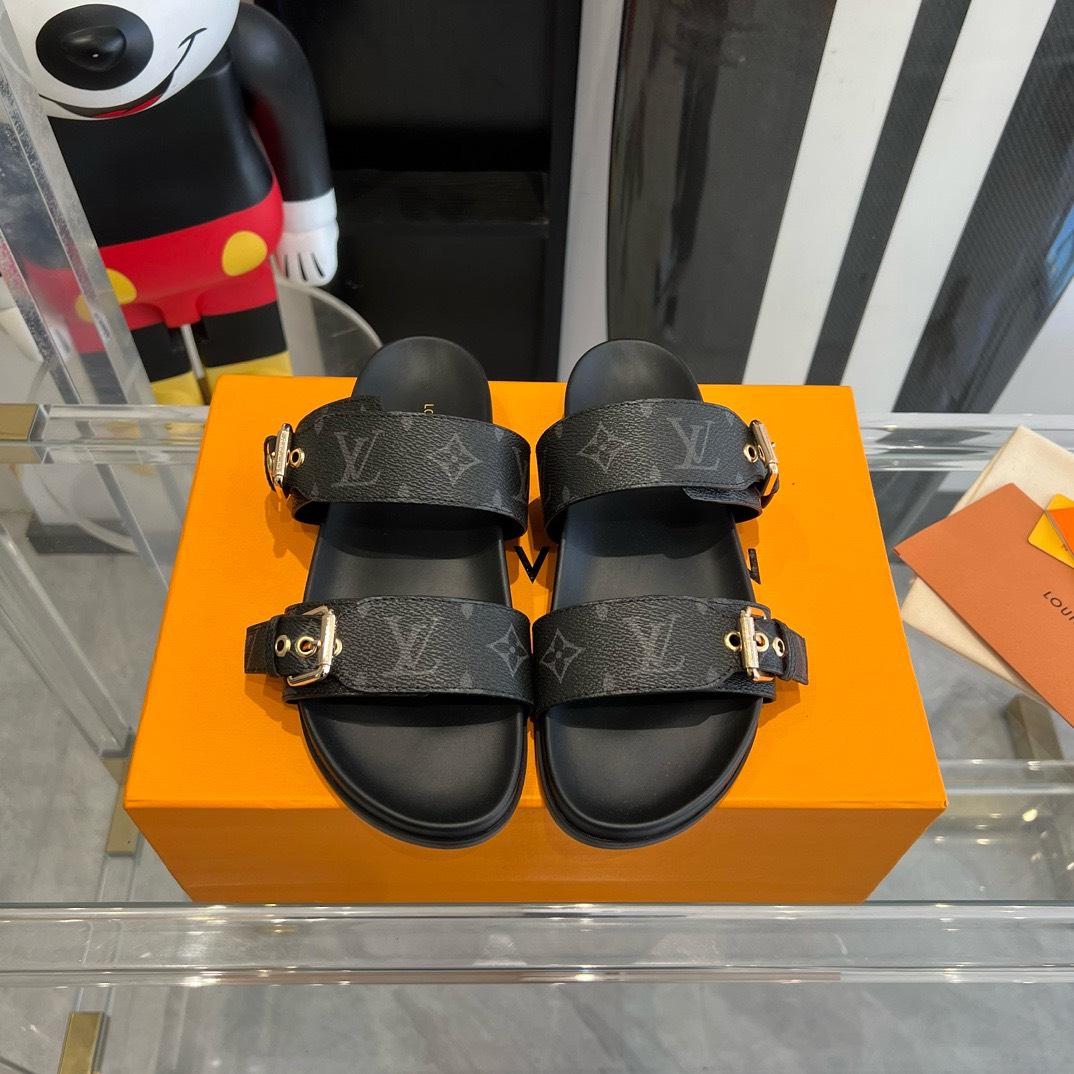 Bagsaaa L0vis Vvtt0n Rubber Sole Slides Black Monogram