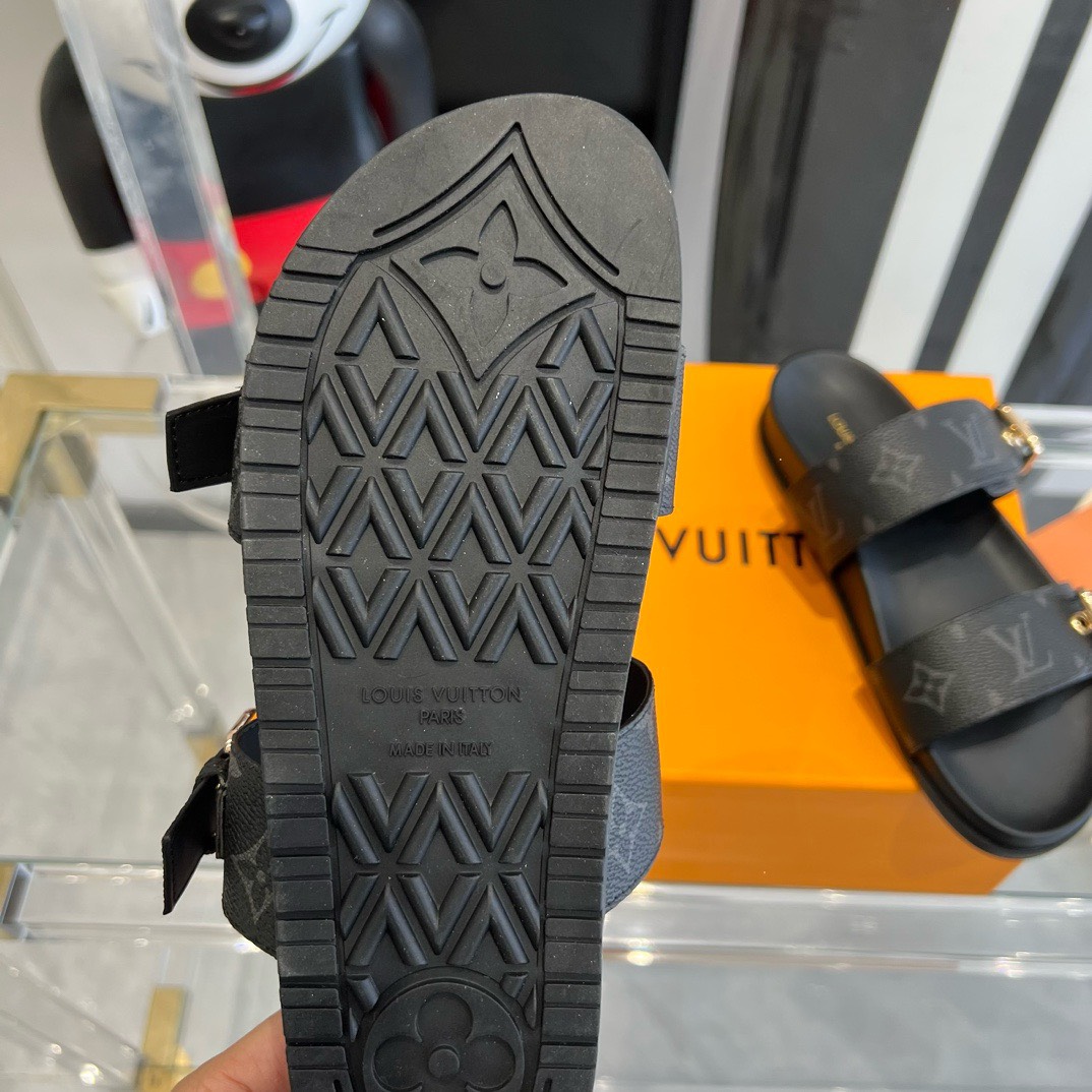 Bagsaaa L0vis Vvtt0n Rubber Sole Slides Black Monogram