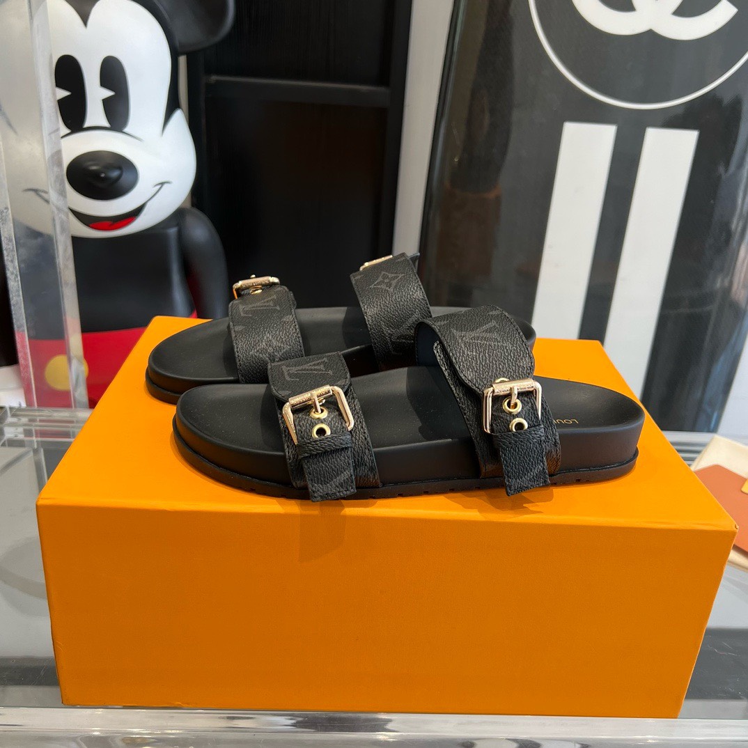 Bagsaaa L0vis Vvtt0n Rubber Sole Slides Black Monogram