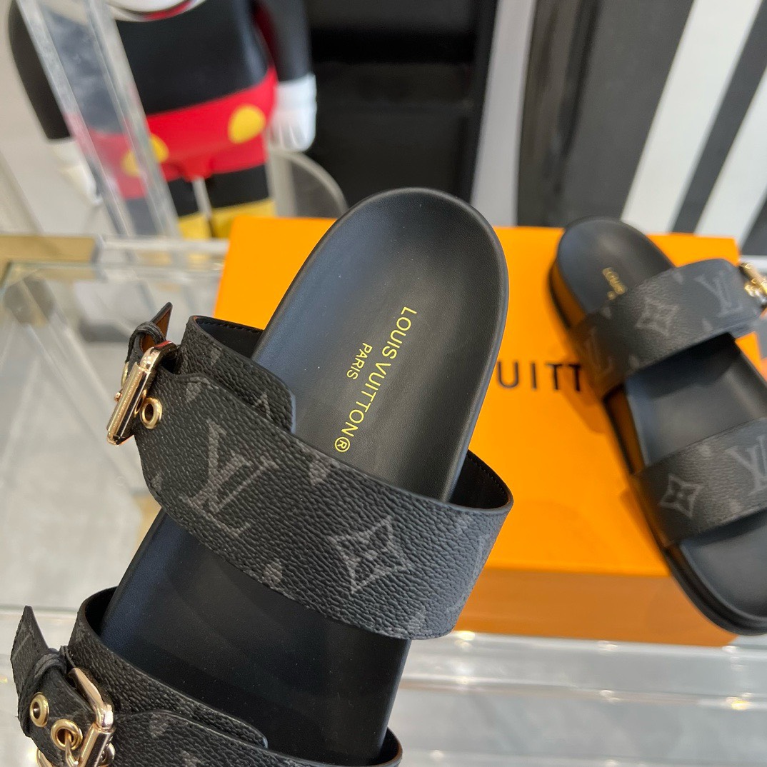 Bagsaaa L0vis Vvtt0n Rubber Sole Slides Black Monogram