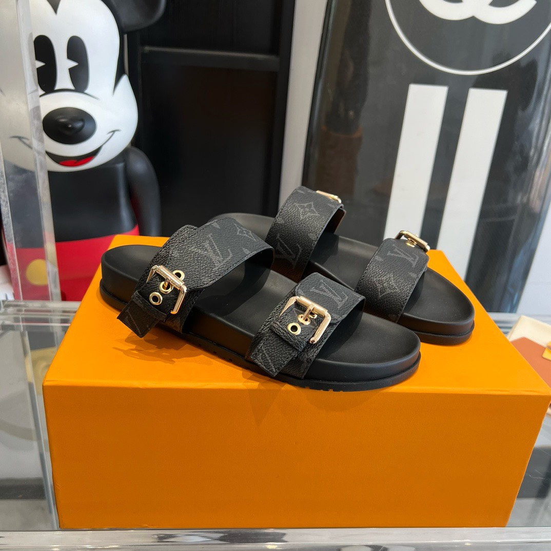 Bagsaaa L0vis Vvtt0n Rubber Sole Slides Black Monogram
