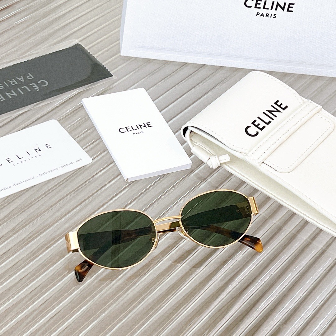 Bagsaaa Ce1i*e Triomphe Metal sunglasses gold/green