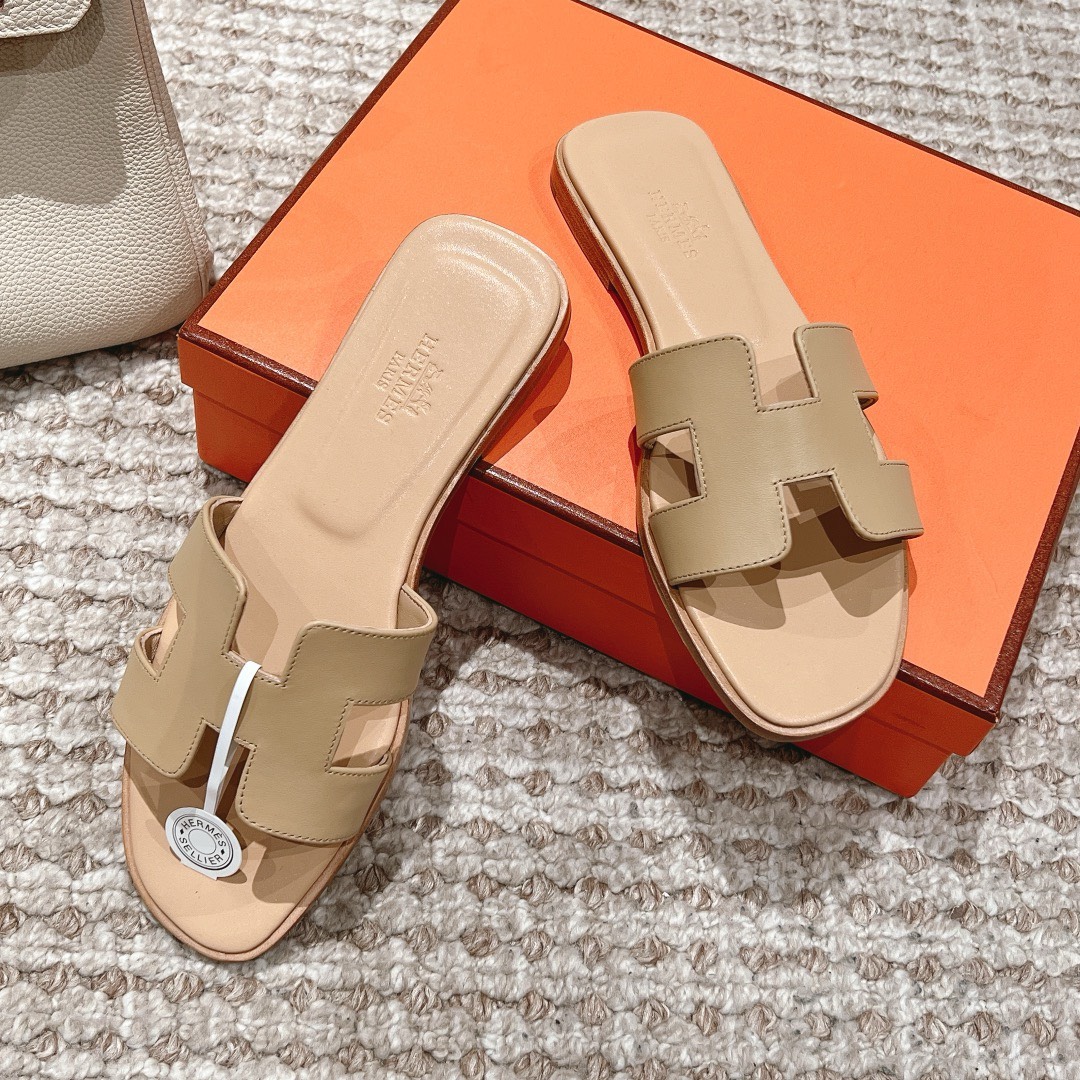Bagsaaa H**me5 Oran Sandals Box calfskin In Beige