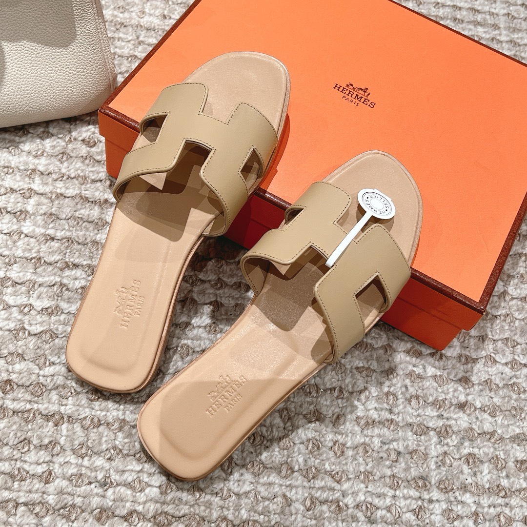 Bagsaaa H**me5 Oran Sandals Box calfskin In Beige