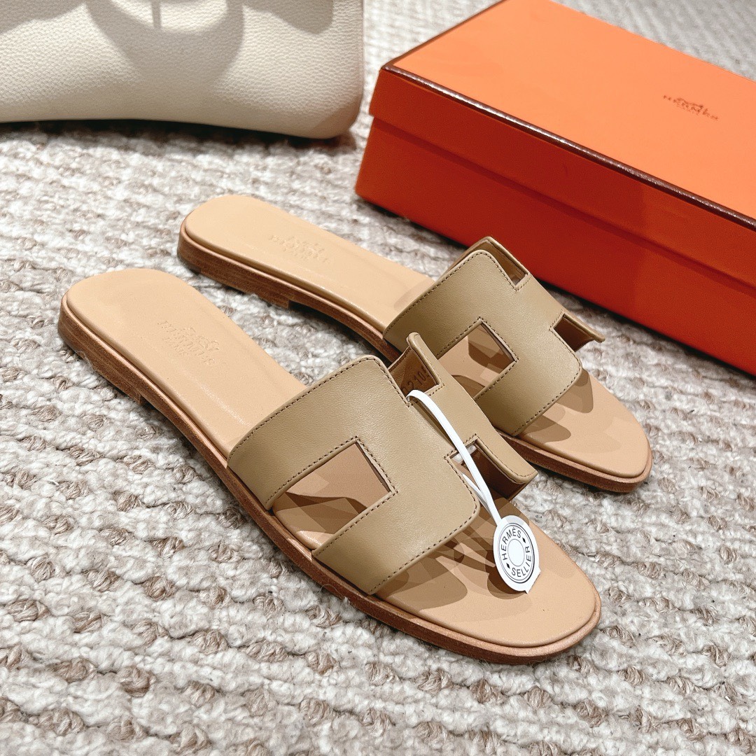 Bagsaaa H**me5 Oran Sandals Box calfskin In Beige