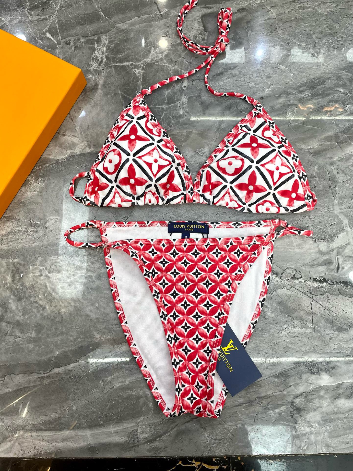 Bagsaaa L0vis Vvtt0n Monogram Flower Tile Red Bikini