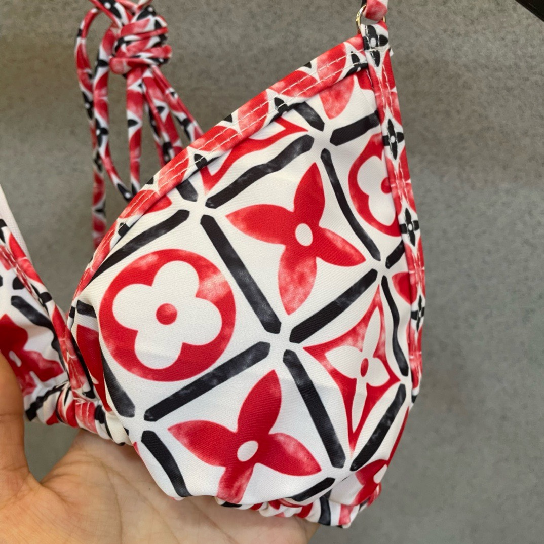 Bagsaaa L0vis Vvtt0n Monogram Flower Tile Red Bikini