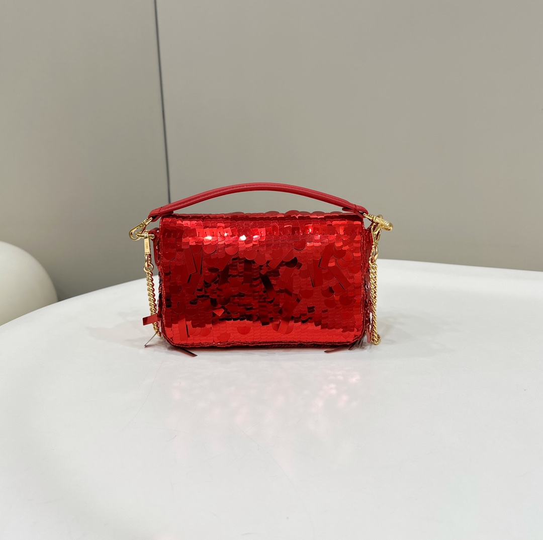 Bagsaaa Baguette Mini Red sequin bag -19*5*11cm