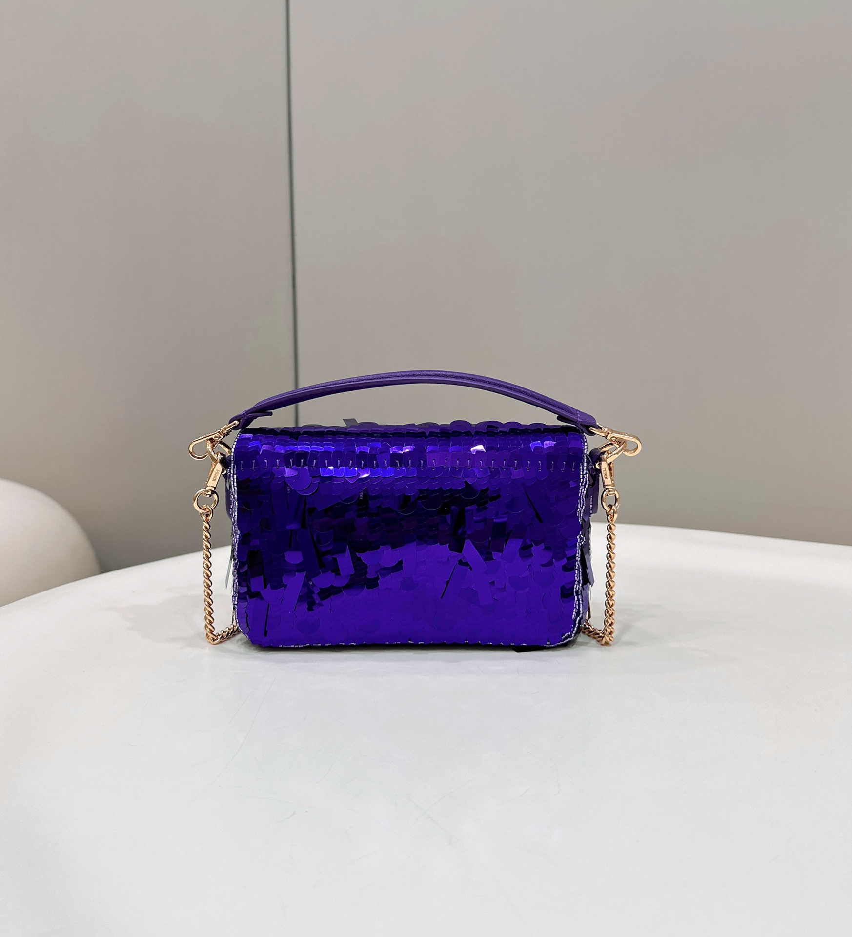 Bagsaaa Baguette Mini Purple sequin bag -19*5*11cm