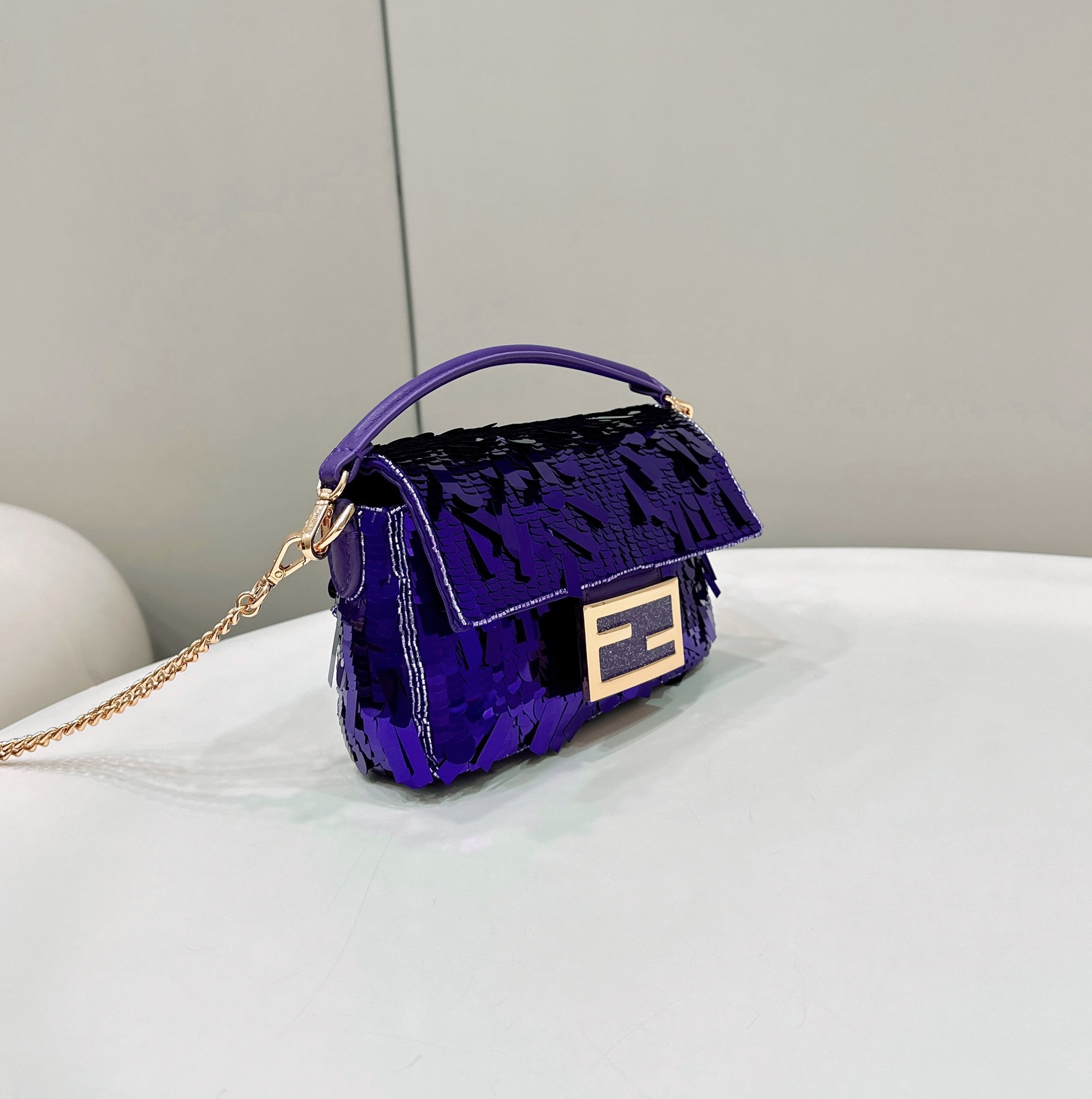 Bagsaaa Baguette Mini Purple sequin bag -19*5*11cm