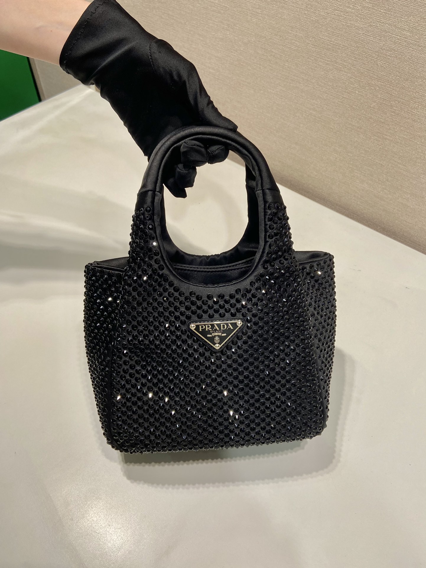 Bagsaaa Pra*a crystal-embellished black - 18*16*10cm