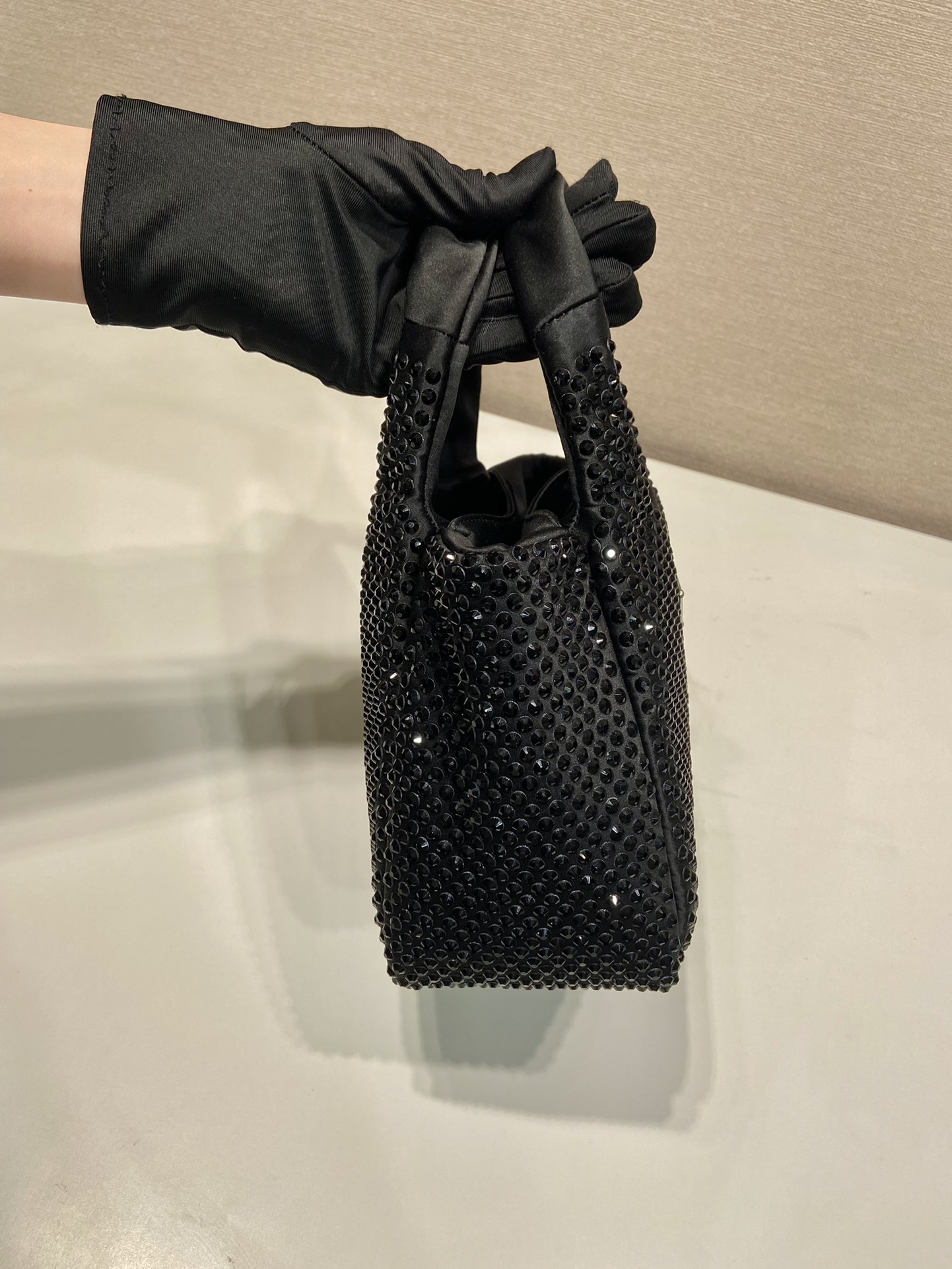 Bagsaaa Pra*a crystal-embellished black - 18*16*10cm