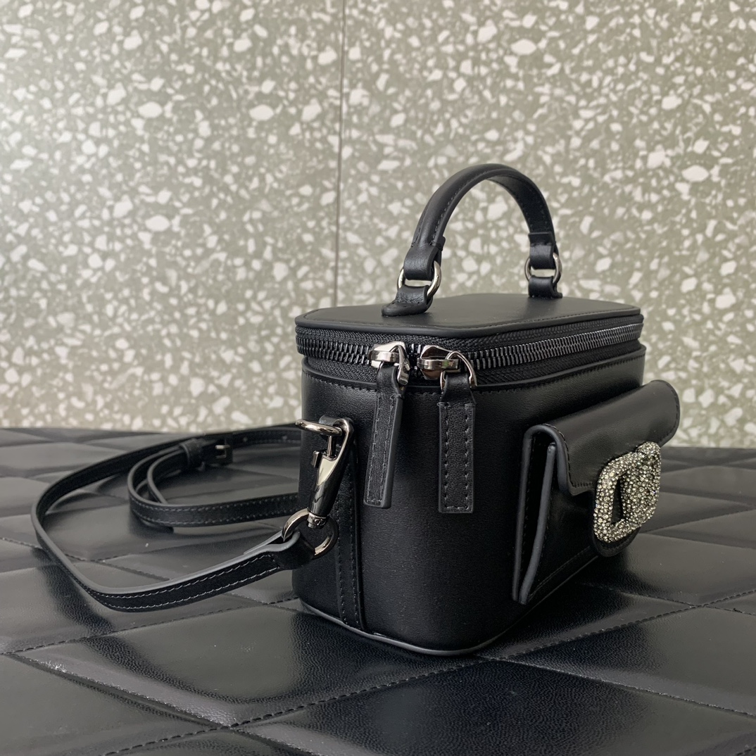 Bagsaaa Va1e*ntin0 Mini Locò Calfskin With Crystal Logo Black Color