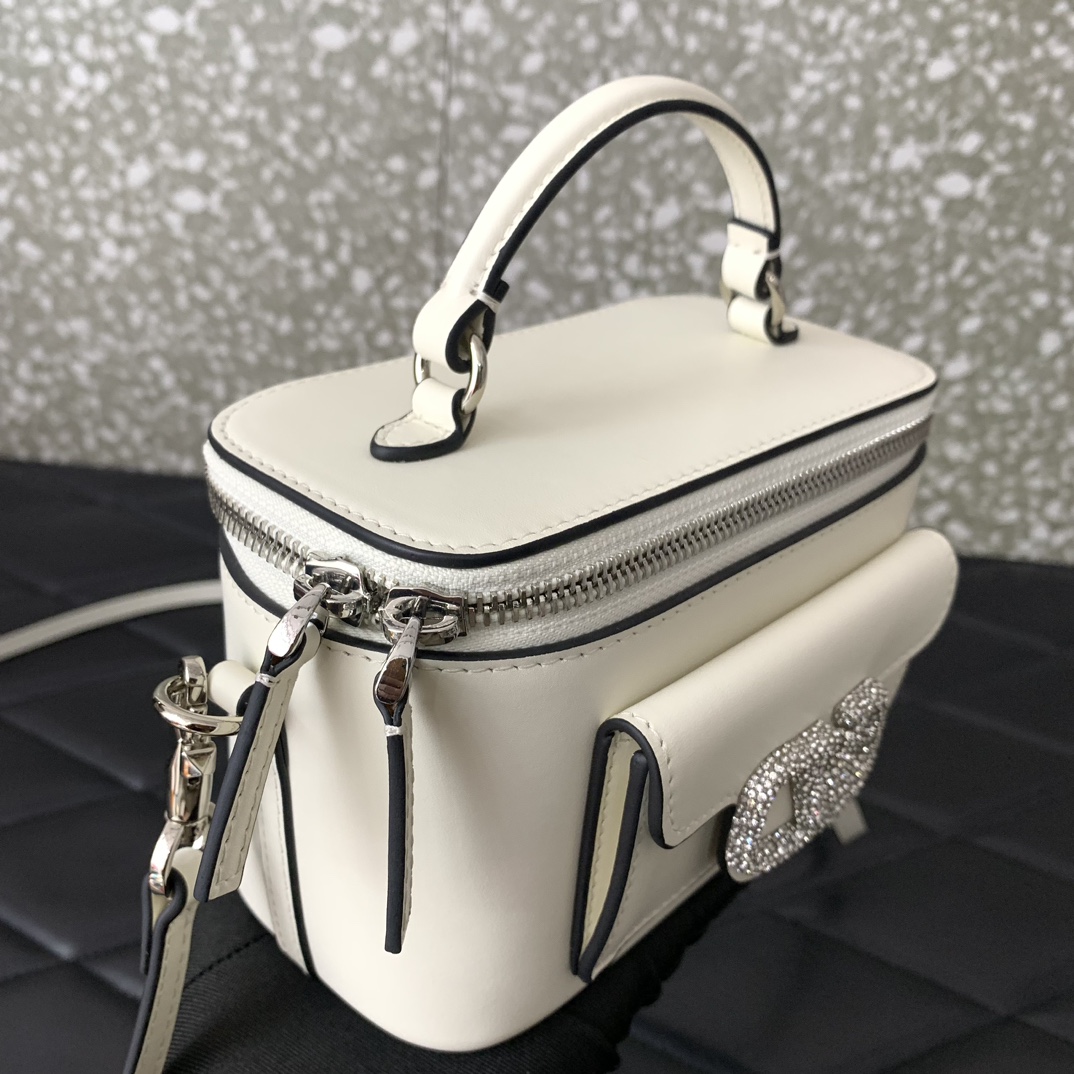 Bagsaaa Va1e*ntin0 Mini Locò Calfskin With Crystal Logo White Color