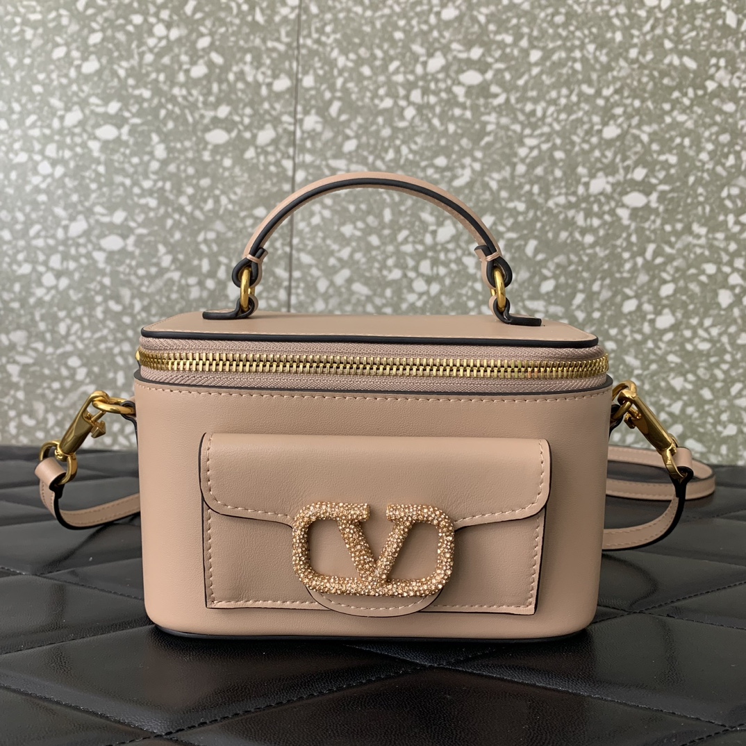 Bagsaaa Va1e*ntin0 Mini Locò Calfskin With Crystal Logo Pink