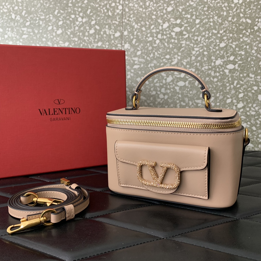 Bagsaaa Va1e*ntin0 Mini Locò Calfskin With Crystal Logo Pink