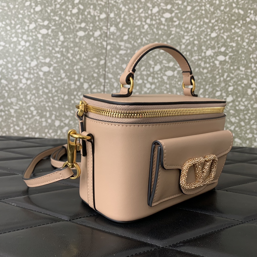 Bagsaaa Va1e*ntin0 Mini Locò Calfskin With Crystal Logo Pink