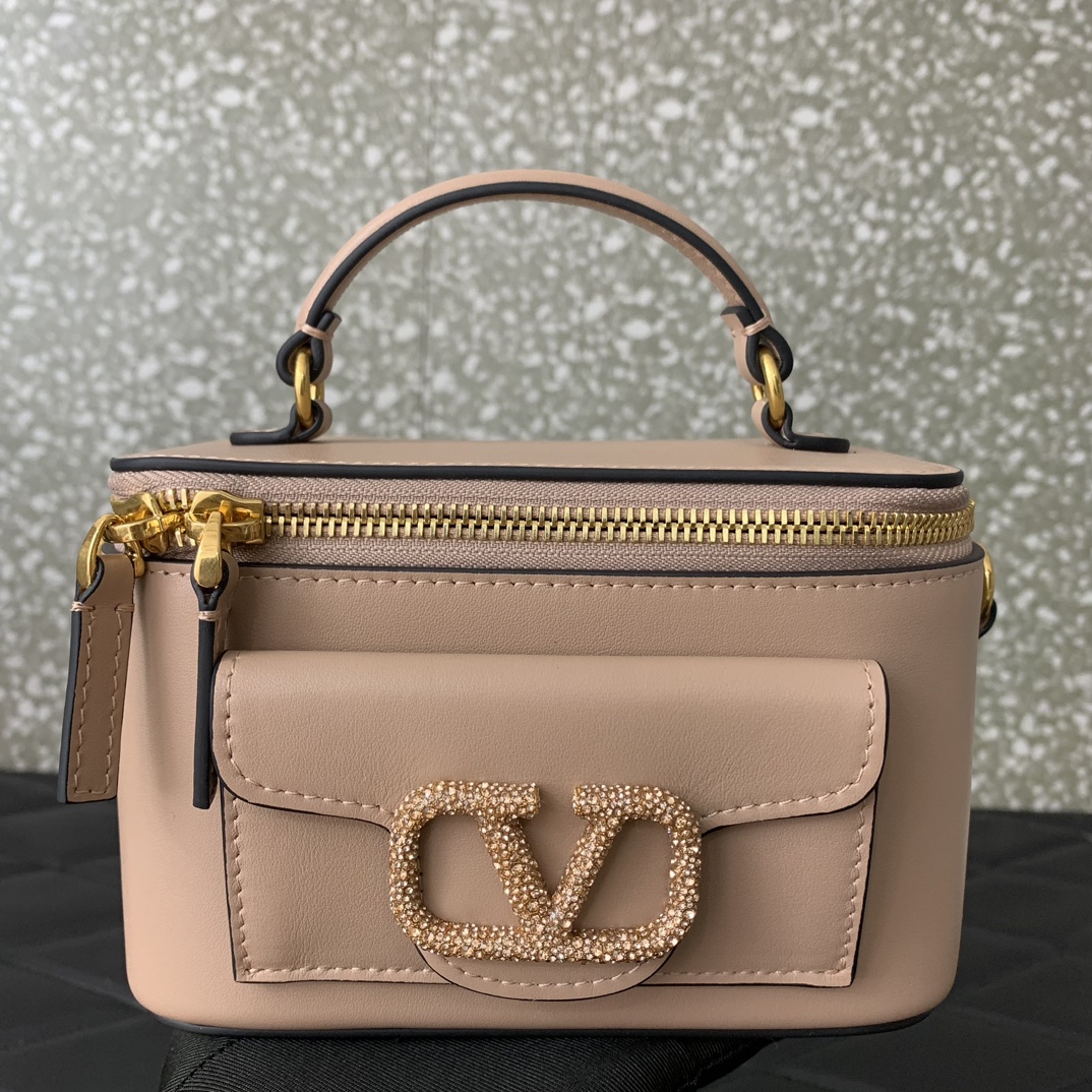 Bagsaaa Va1e*ntin0 Mini Locò Calfskin With Crystal Logo Pink