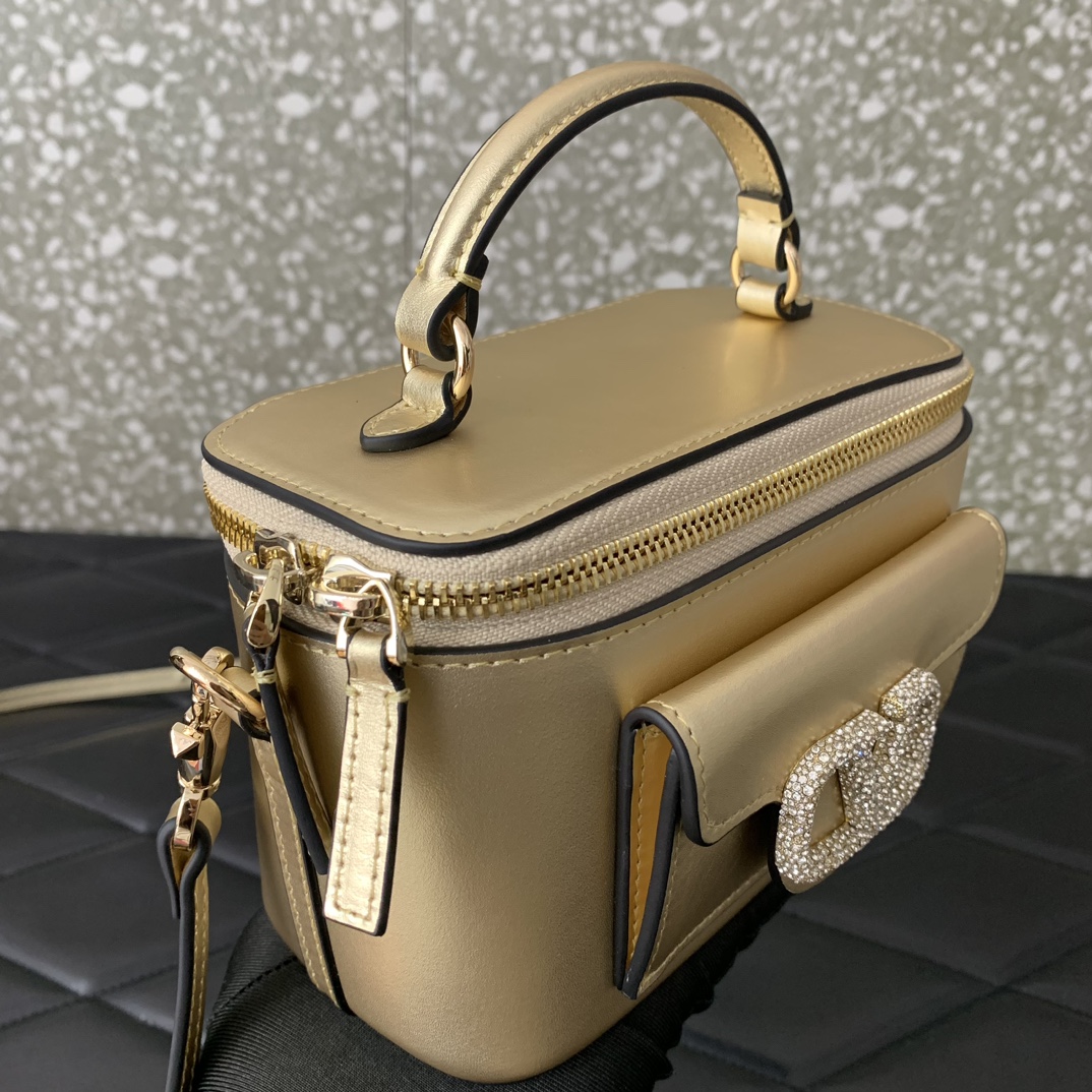 Bagsaaa Va1e*ntin0 Mini Locò Calfskin With Crystal Logo Black Gold