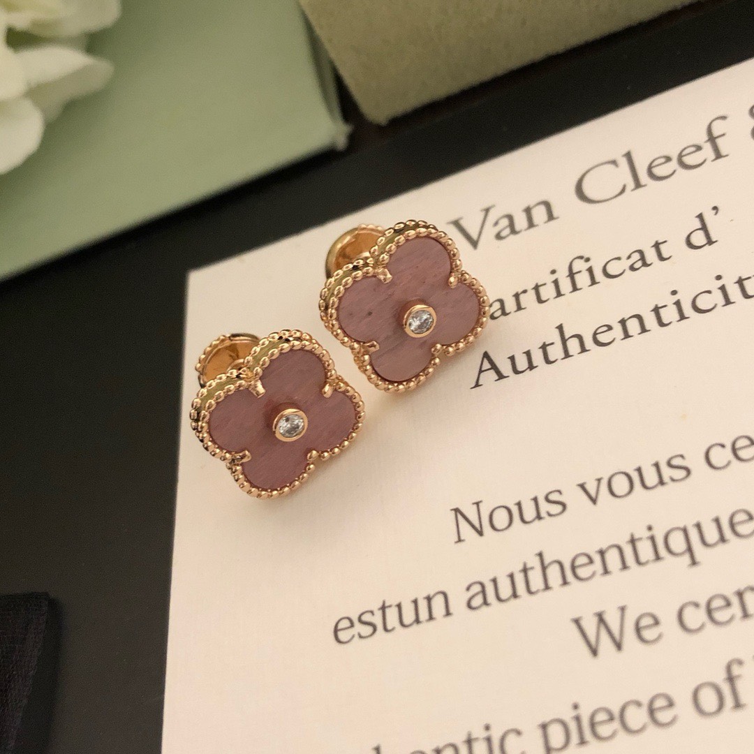 Bagsaaa V*n Cl**f & Arp*1s Clover Pink & Goldr Earrings