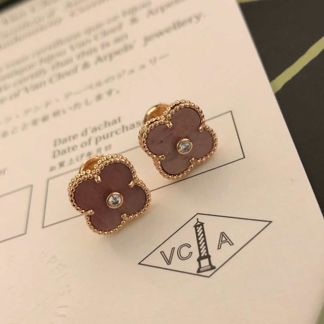 Bagsaaa V*n Cl**f & Arp*1s Clover Pink & Goldr Earrings