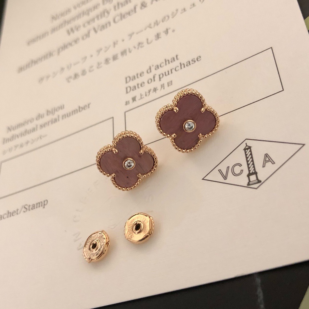 Bagsaaa V*n Cl**f & Arp*1s Clover Pink & Goldr Earrings