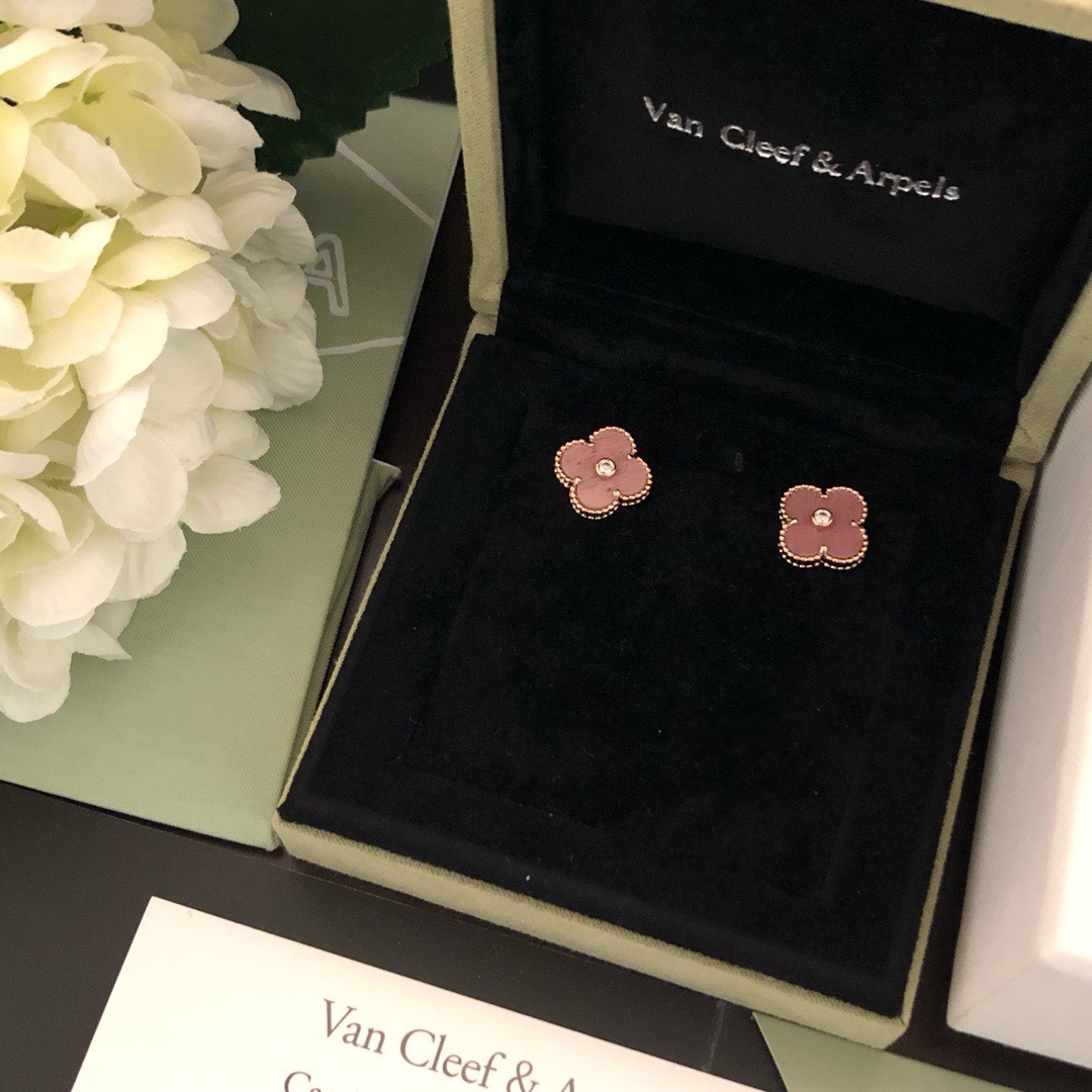 Bagsaaa V*n Cl**f & Arp*1s Clover Pink & Goldr Earrings