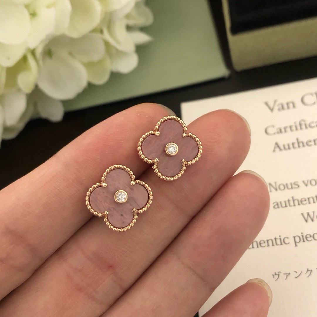 Bagsaaa V*n Cl**f & Arp*1s Clover Pink & Goldr Earrings