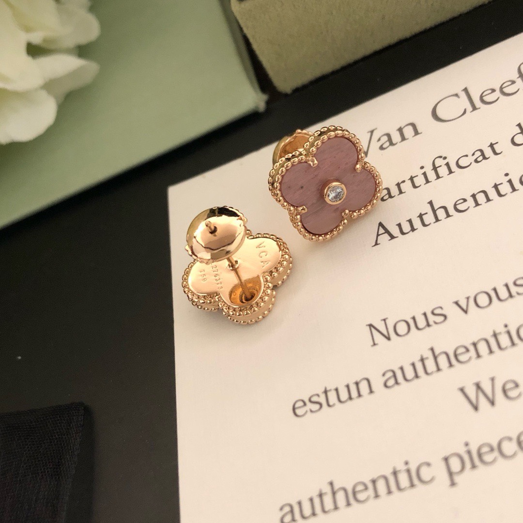 Bagsaaa V*n Cl**f & Arp*1s Clover Pink & Goldr Earrings
